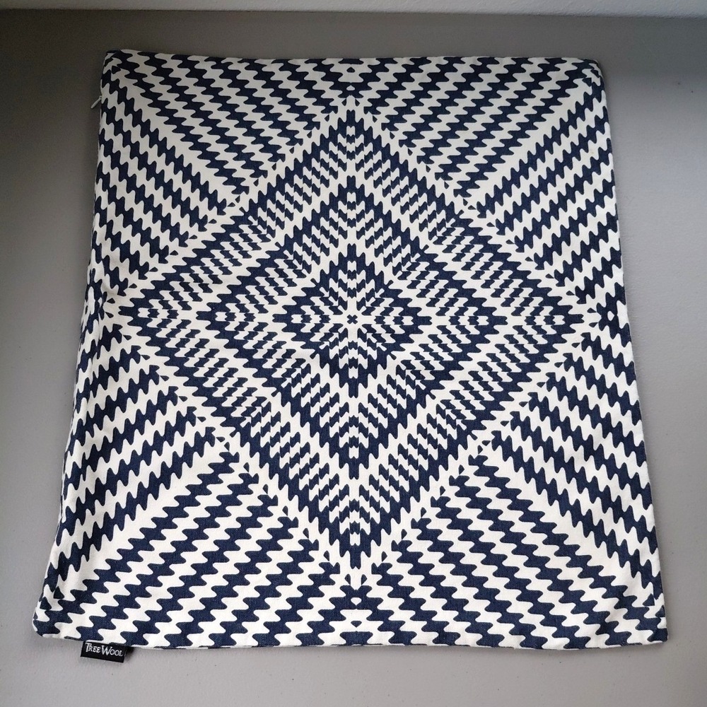 2 Tree Wool Pillow Covers Blue White Accent Decor Tribal Modern Preppy Canvas - Picture 2 of 7